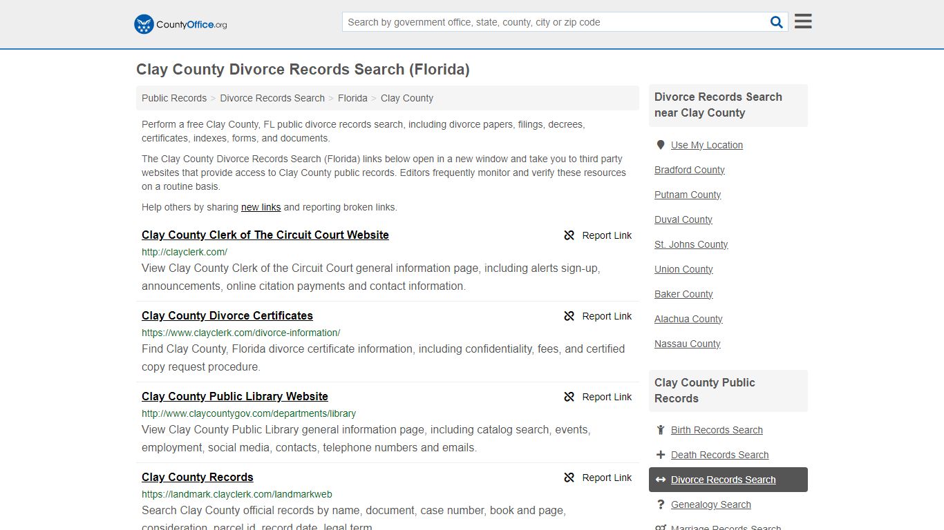 Clay County Divorce Records Search (Florida) - County Office